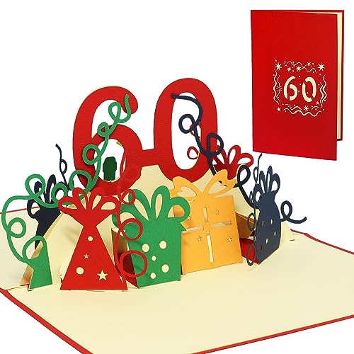 LINPopUp® Karte 3D Grußkarte Geburtstagkarte 60. Geburtstag, Grußkarten 60. Jahre, rot (Nr.22)