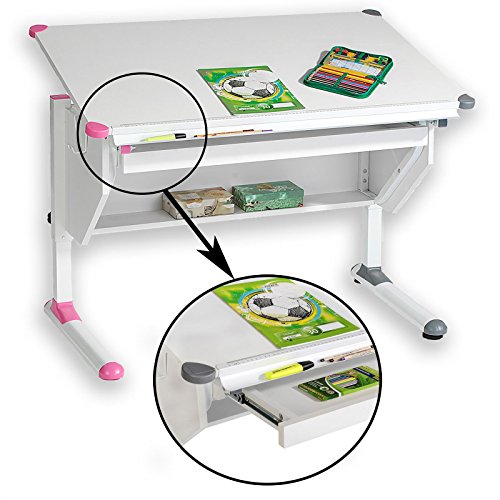 CARO-Möbel Kinderschreibtisch Philipp in weiß - mit Schublade höhenverstellbar, neigbar - Schreibtisch für Schüler