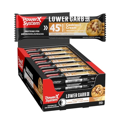 Power System Lower Carb Bar Cookies & Cream 45% Eiweiß Protein-Riegel Low Sugar, Low Carb, 28x40g