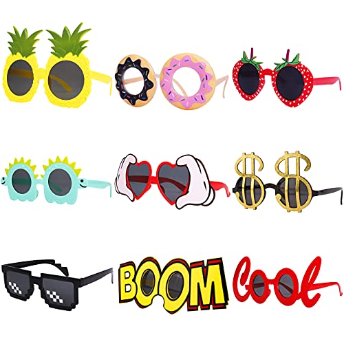 WATSELOK Party Sonnenbrillen - 9 Paar lustige hawaiianische Brillen, lustige Neuheit riesige Sommer-Kinderparty-Geschenke, Fotoautomaten-Requisiten, Strand-Themen-Partybedarf Dekoration.