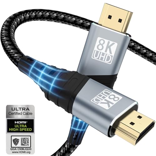 8K HDMI Cable 2M, HDMI 2.1 Cable 48Gbps High Speed 8K@60Hz HDMI Cable 4K@120Hz 7680P eARC HDCP 2.2 & 2.3 DTS:X Dynamic Dolby HDR, Compatible with PS5 X-BOX HDTV Monitor, etc