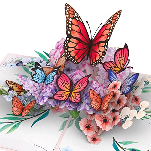 papercrush® Pop-Up Karte Schmetterlinge auf Blumen - 3D Geburtstagskarte für Frau, Freundin & Mutter (Danke, Gute Besserung, Jahrestag, Geldgeschenk) - Popup Glückwunschkarte zum Geburtstag