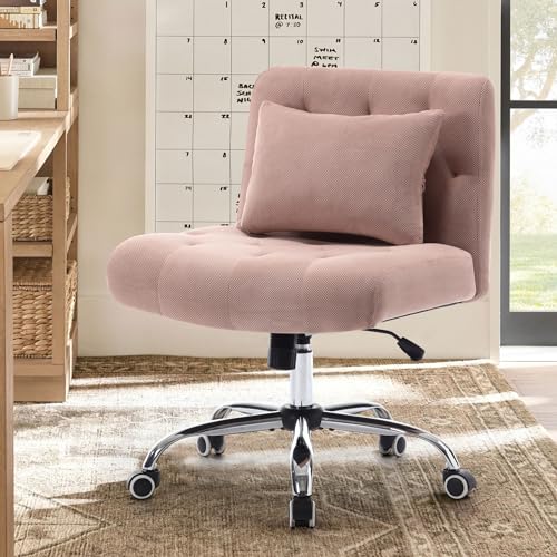 WOLMICS Bürostuhl ohne Armlehnen Drehstuhl Linen Schreibtischstuhl mit Lendenkissen Schminkstuhl mit Rädern, Sessel Für Schlafzimmer/Arbeitszimmer, für Frauen, Mädchen, 160KG Belastbarkeit