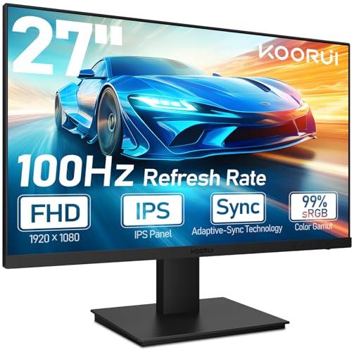 KOORUI 27 Zoll Gaming Monitor, 100Hz Full HD(1920 x 1080) Bildschirm mit integrierten Lautsprechern, HDMI, IPS Display, Neigungsverstellbar, Augenpflege, VESA-Wandmontage