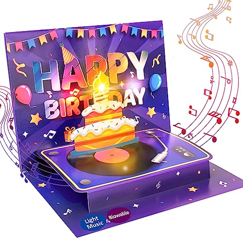FITMITE Pop Up Geburtstagskarte mit Musik Blowable LED Licht Kerze Geburtstagskarten 3D Karte Geburtstag Lustig Happy Birthday Karte für Frau Mann Beste Freundin Kinder
