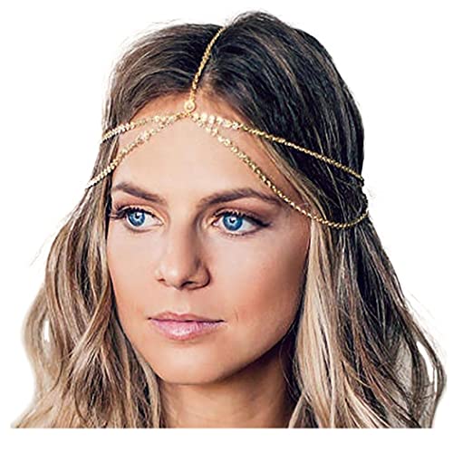 Yean Gold Kopf Kette Böhmisches Haar Schmuck Kopfschmuck Stirnband Festival Haar Stirnband Zubehör für Frauen und Mädchen (Gold)