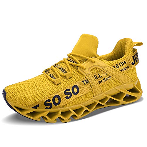 JSLEAP Turnschuhe für Männer Herren Sportschuhe Laufschuhe Atmungsaktiv Sneaker Leichte Wanderschuhe Trainers Schuhe（1-Gelb,Größe 47 EU/285 CN