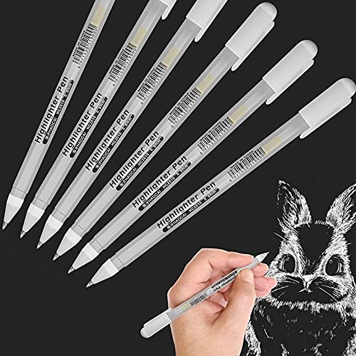 Weißer Stift, 6 Stück Acrylstifte Marker Stifte, weiße Gelstifte für Künstler mit 0,8 mm Spitze, weiße Tintenroller für schwarzes Papier, Skizzieren, Zeichnen