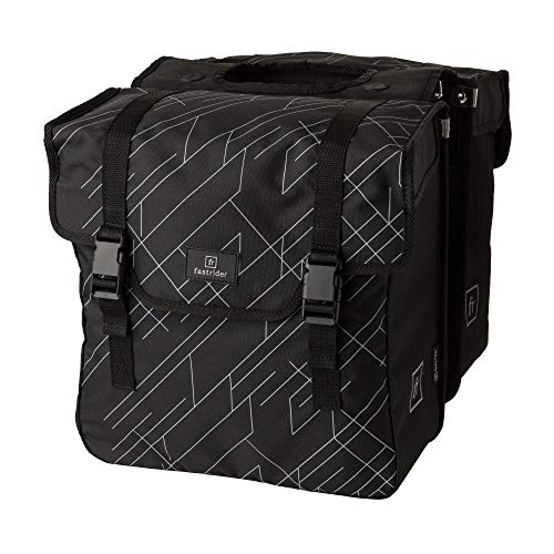 FastRider Dex Doppelte Fahrradtasche für Gepäckträger, 36L Seitentasche Fahrrad, Wasserabweisend, Reflektierend, 100% Recyceltes Polyester - Schwarz