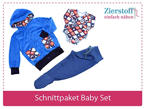 3 Papierschnittmuster zum Nähen von Babykleidung - Das Baby Set beinhaltet einen Body, eine Hose und eine Jacke für Babys und Kleinkinder von Gr. 50-74