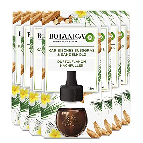 Botanica by Air Wick Duftölflakon – Duft: Karibisches Süßgras & Sandelholz – Nachhaltig hergestellt mit natürlichen Inhaltsstoffen – 7 x Duftölflakon Nachfüller