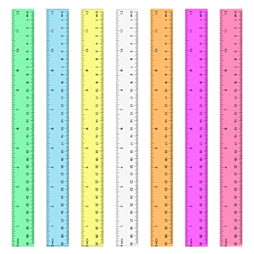 7 Stücke Lineal, 30cm Lineal Farbig Kunststoff Lineal Transparent Ruler für Schule Büro Zuhause(7 Farben)