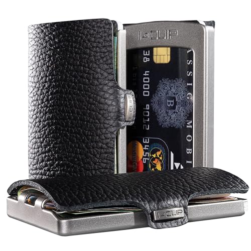 I-CLIP Original Mini Wallet mit Geldklammer - Slim Wallet - Leder Geldbörse - Premium Portemonnaie - Kartenetui - Pure Schwarz
