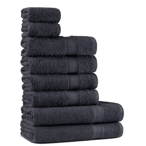 Tuiste Handtücher Set |%100 Baumwolle, 8 Teilig | 2X Badetücher Set, 4X Handtücher, 2X Gästetücher | Weich und Saugstark | Farbe : Anthrazit Grau