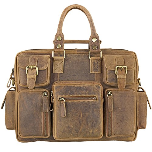 STILORD Messenger Bag Umhängetasche Schultertasche Unitasche Collegetasche Laptoptasche aus echtem Leder Unisex Vintage Braun