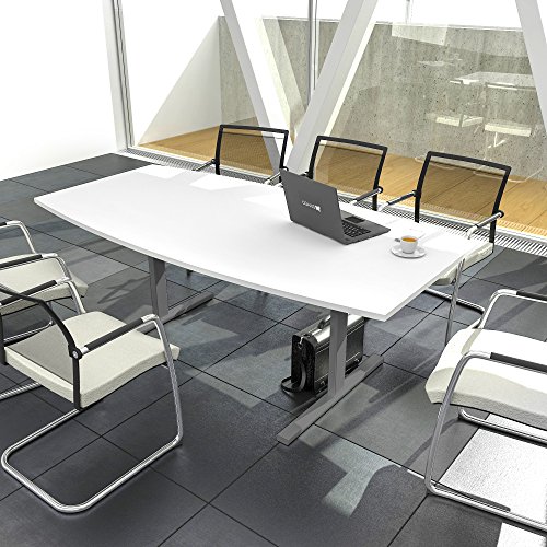 Weber Büroleben GmbH Easy Konferenztisch Bootsform 180x100 cm Weiß Besprechungstisch Tisch, Gestellfarbe:Silber