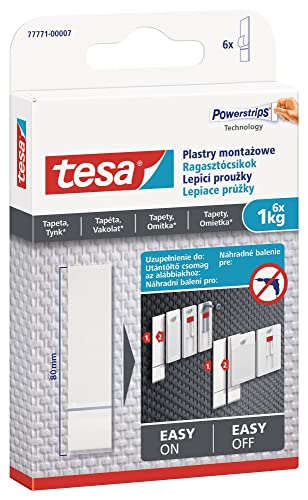 tesa Powerstrips Tapete&Putz - doppelseitige Klebestreifen für Tapete und Gips - Ersatz-Klebestreifen für den tesa® Klebenagel - Haltekraft 1,0 kg/Nagel - 1 x 6 Streifen