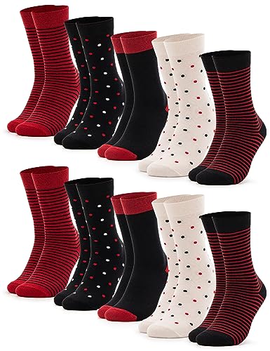 Occulto Damen Muster Socken 10 Paar (Modell: Milka) 39-42 Rot