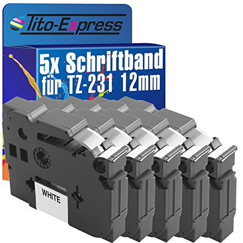 Tito-Express PlatinumSerie 5 Schriftband-Kassetten kompatibel mit Brother TZ-231 TZe-231 12mm Black/White P-Touch 550 7100 7500 7600 VP 900 BTS F 9200 DX PC 9400 9500 9600 9700 PC 9800 PCN Cube Plus