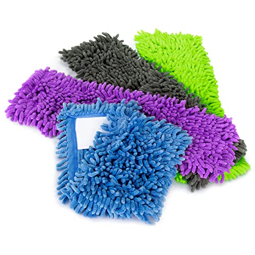 COM-FOUR® 4x Ersatz-Bezug für Bodenwischer - Wischbezug aus Microfaser Chenille zur gründlichen Reinigung Ihrer Wohnfläche (04 Stück - blau/grau/lila/grün)