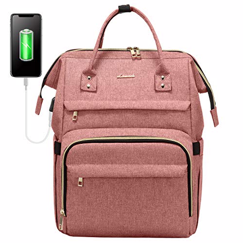 LOVEVOOK Damenrucksack für 17 Zoll Laptop, Wasserdichte Schulrucksack Schultasche, Stylischer Rucksäcke mit USB Ladeanschluss für Schule Uni Bisiness Reise Rosa