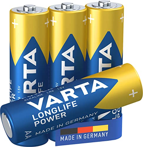 VARTA Batterien AA, 4 Stück, Longlife Power, Alkaline, 1,5V, ideal für Spielzeug, Funkmaus, Taschenlampen, Made in Germany
