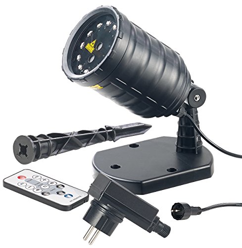 Lunartec Weihnachtslaser: Laser-Projektor mit 12 LEDs, 8 Licht-Effekte, Timer, Fernbed., IP65 (Laserstrahler, Weihnachtslaser Haus, Weihnachtsbeleuchtung außen)