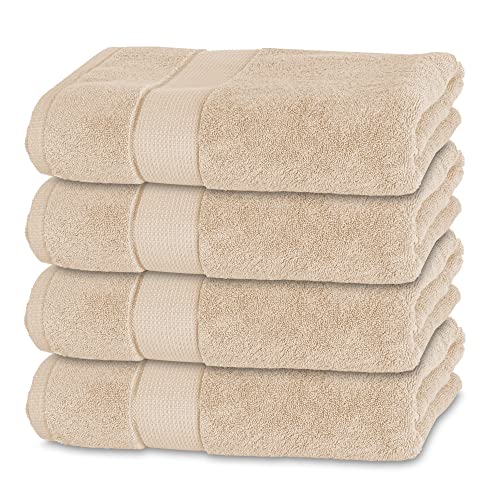BANANALU 4 Badetücher 100% Baumwolle Qualität 600g/m2 Frottiertuch Cappuchino - Bad Towel Modern N1, Color: White Swan 12-0000, Size: 70x140cm, 4er Set, 600g/m2
