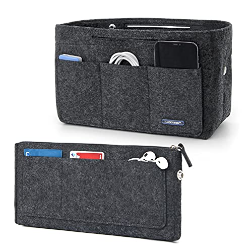 Lucky Sign - Taschenorganizer für Handtaschen Innentaschen für Handtaschen mit Schlüsselkette multifunktional aus Filz, 26x11x16cm - Dunkelgrau