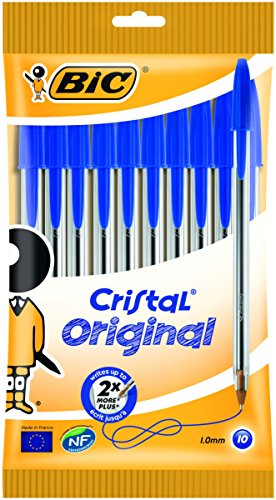 BIC Kugelschreiber Set Cristal Original, in Blau, Strichstärke 1 mm, 10er Pack, Ideal für das Büro, das Home Office oder die Schule
