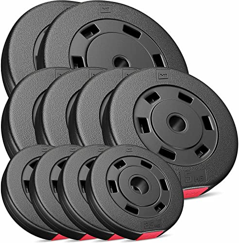 Hop-Sport 50kg Hantelscheiben Set - Kunststoff Gewichte 30/31 mm Bohrung - 2x10, 4x5, 4x2,5 kg