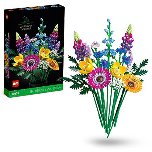 LEGO 10313 Icons Wildblumenstrauß-Set, künstliche Blumen mit Mohn und Lavendel zum Basteln für Erwachsene, Einzigartiges Geschenk zu Weihnachten für Frauen und Männer, Heimdeko, Botanical Collection