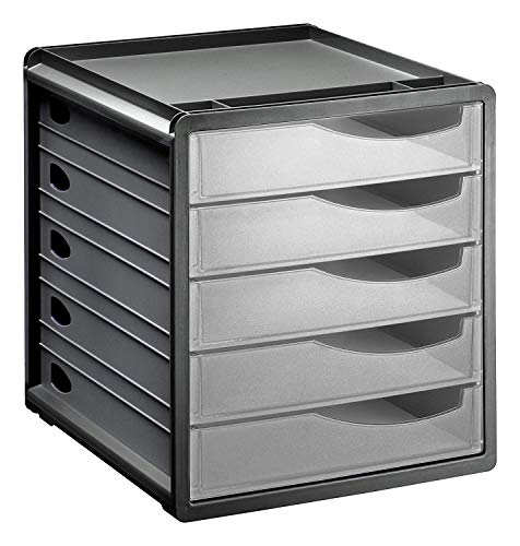 Rotho Spacemaker Schubladenbox / Bürobox mit 5 Schüben, Kunststoff (PS) BPA-frei, transparent/anthrazit