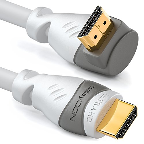 deleyCON 2m HDMI 270° Grad Winkel Kabel - Kompatibel zu HDMI 2.0/1.4 - UHD 4K HDR 3D 1080p 2160p ARC - Weiß