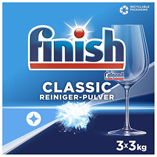 Finish Classic Reiniger-Pulver, phosphatfrei – Geschirrreiniger Pulver für ein glänzendes Spülergebnis – Großpackung mit 3 x 3 kg Geschirrspülmittel