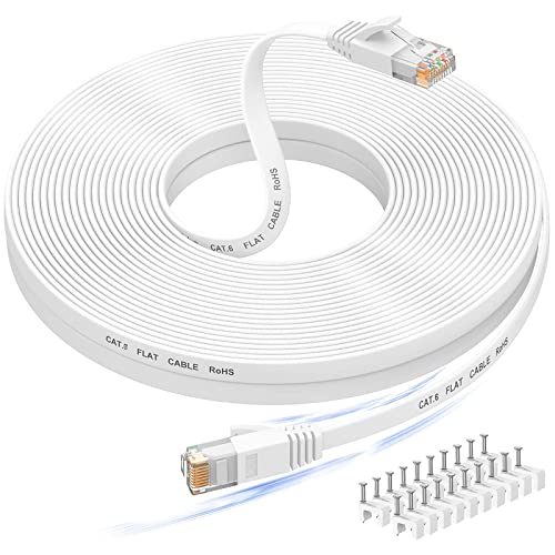Lan Kabel 15 meter, Cat 6 Ethernet Kabel 15m, High Speed Netzwerkkabel, Flaches abgeschirmtes Lan Kabel, langes Internet Kabel mit Snagless Rj45 Stecker für Switch, PS4 und Modem,Weiß