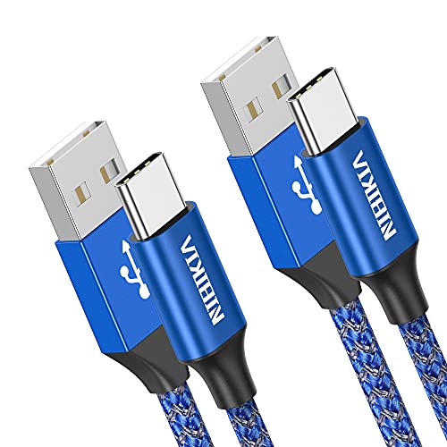 USB C Kabel [2Stück/ 2m+2m] Ladekabel USB C 3.1A Typ C Schnellladekabel, Nylon USB A auf USB C Ladekabel für Samsung Galaxy S23 S22 S21 S20 S10, A53 A52 A33 A34 A20e A14 A13 usw (Blau)