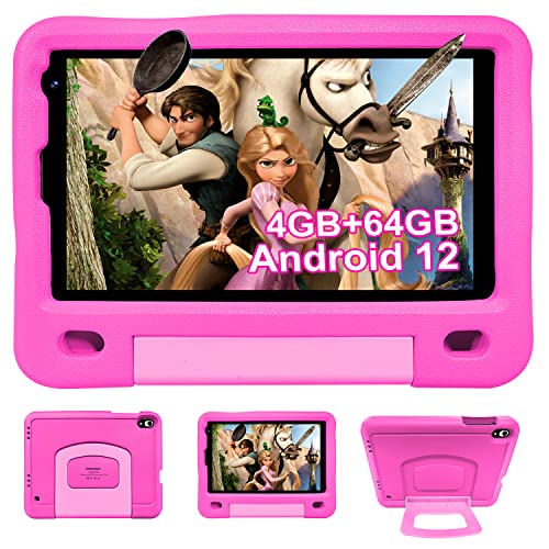 Kinder Tablet Android 12, Tablet 8 Zoll 4GB RAM 64GB ROM/TF 128GB, Elterliche Kontrolle, iWawa Kid-Lernspiele, Tablet mit WiFi, Dual-Kamera, Bluetooth Netflix YouTube Kids Tablet mit Hüllen, Rosa