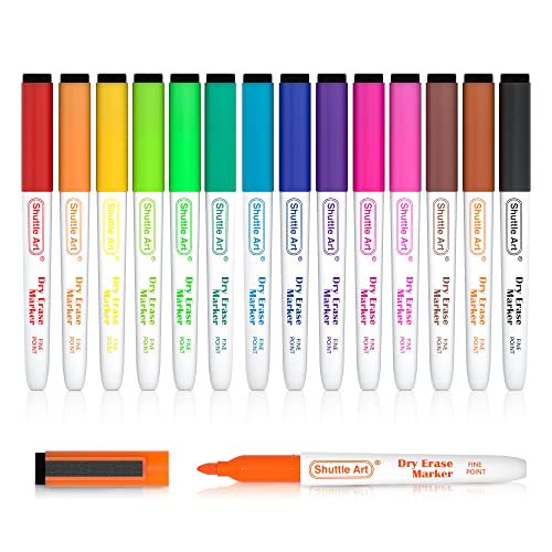 Shuttle Art Whiteboard Marker, 15 Farben Magnet Whiteboard Stifte (mit Radiergummi), abwischbar, Whiteboardstifte mit feiner Spitze, für Whiteboards, magnetischen Schreibtafeln, Spiegel geeignet