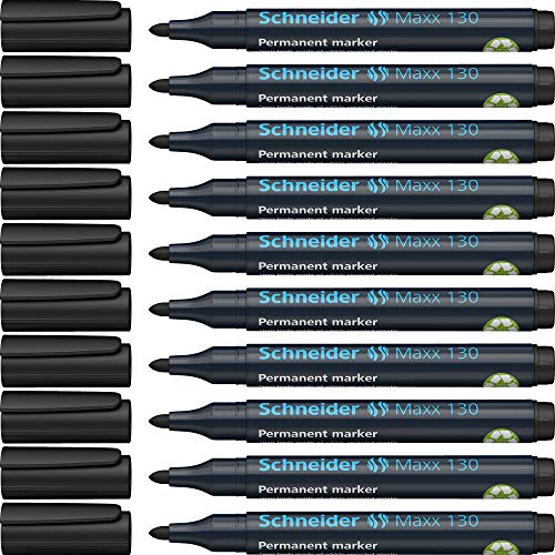 Schneider Maxx 130 Permanent-Marker mit Rundspitze (Strichstärke: 1-3 mm, nachfüllbar) 10er Packung schwarz