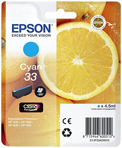 Epson 2666545 C13T33424022 Cyan Original Tintenpatronen Pack of 1, Standard