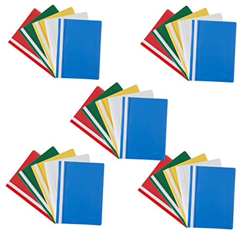 Idena 11004 - Schnellhefter für DIN A4, PP-Kunststoff, 25 Stück, Rot, Grün, Weiß, Gelb und Blau
