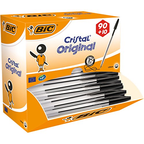 BIC Kugelschreiber Set Cristal Original, in Schwarz, Strichstärke 0,4 mm, 100er Pack, Ideal für das Büro, das Home Office oder die Schule