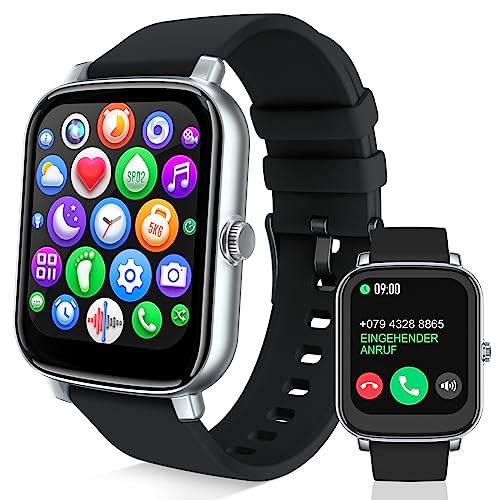 Bluetooth Smartwatch mit Telefonfunktion Whatsapp Damen Herren, Schrittzähler Uhr Digital Fitness Tracker mit Nachricht Erinnerung/Sprachassistent/IP67/SpO2, Armbanduhr Damenuhr Herrenuhr Frauen Mann
