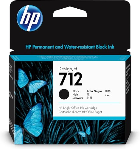 HP 712 Schwarz 80 ml Original Druckerpatrone (3ED71A) mit hoher Kapazität, HP Tinte für DesignJet T650, T630, T250, T230 & Großformatdrucker der Studio-Serie sowie den HP 713 DesignJet Druckkopf