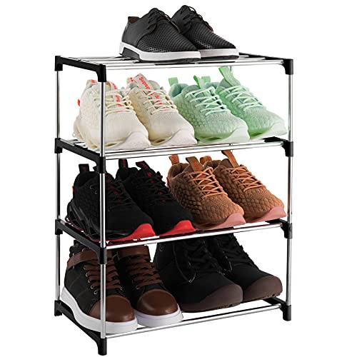 Xerhnan kleines Schuhregal mit 4 Ebenen, Schuhablage Für Bis Zu 8 Paar Schuhe für Eingang/Schrank für platzsparende Aufbewahrung (Schwarz)