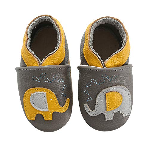koshine Weiches Leder Krabbelschuhe Baby Schuhe Kinder Lauflernschuhe Hausschuhe 0-3 Jahre (6-12 Monate, Elefant)