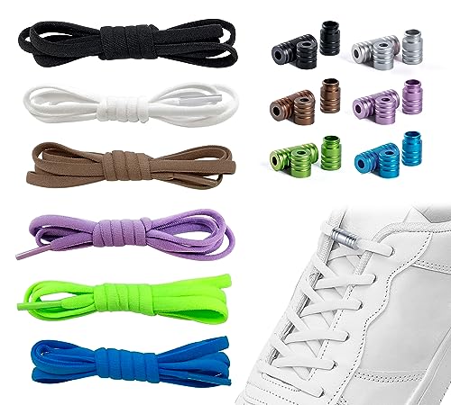 FBBULES 6 Paar Elastische Schnürsenkel Ohne Binden Schuhbänder mit Metallkapsel Universal No Tie Shoelaces für Kinder Erwachsene Schuh