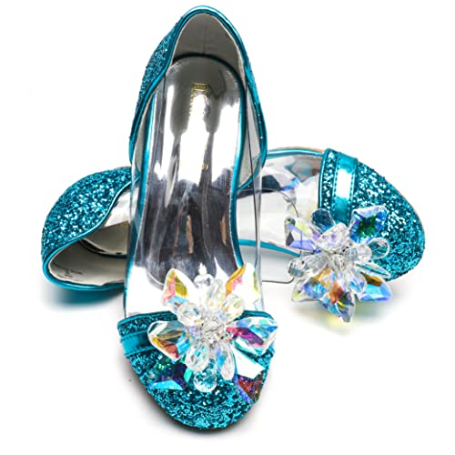 ELSA & ANNA Prinzessin Schuhe Mädchen – Prinzessin Schuhe mit 3 cm hohem Absatz – Glitzer Schuhe Mädchen – Schuhe für Elsa Kleid für Partys, Fasching, Karneval – High Heels für Kinder​​ (BLU14-SH)
