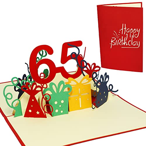 LINPopUp® Karte, 3D Grußkarte Geburtstagkarte 65. Geburtstag, Frauen 65. Jahre, rot (Nr.226)